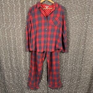 Victoria's Secret Red Plaid Flannel Cotton Pajama Set Cozy Lounge Women's L/XL